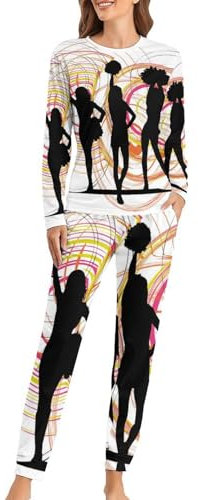 UMENG Cheerleading Damen Schlafanzug Lange Pyjama Set Zweiteiliger Nachtwäsche Langarm Hausanzug Sleepwear