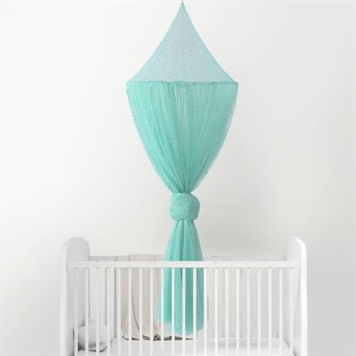Odot Betthimmel Babybett Mädchen Jungen Himmelbett Vorhänge Kinder Baldachin Kinderzimmer Rund Hängende Princess Moskitonetz für Schlafzimmer Babyzimmer Dekoration Stern-Pailletten (Grün)