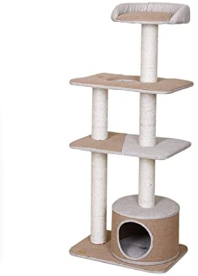 ASHSDI Katzen Kletterbaum Katzenbaum Hoch Sisal-Kratzbaumhaus Mit Sprungplattform Multifunktionales Klettergerüst Für Große Katzen, Kätzchen, Das Haustier-Spielzeug-Haustier Spielt Katzenmöbel