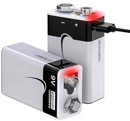 SSCYHT Baterías Recargables 9V Paquete 2 baterías Iones Litio 6F22 9 voltios Alta Capacidad 650mAh con Cargador USB para Dispositivos eléctricos 9V batería Larga duración 1200 ciclos