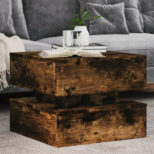 Homgoday Couchtisch mit LED-Leuchten Kaffetisch Wohnzimmertisch Beistelltisch Sofatisch Teetisch Moderner für Wohnzimmer Räuchereiche 50x50x40 cm