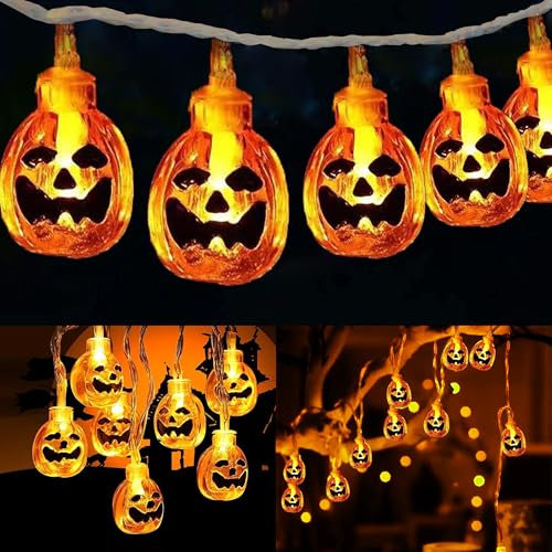 Kimuwote Halloween Guirlandes Lumineuses, 3 M 20LED Guirlande Lumineuse Citrouille, Decoration Halloween pour l'intérieur et l'extérieur,Jardin, Festival, Party (Blanc Chaud)