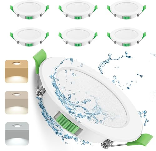 LED Downlights Ultra Slim 7W LED Recessed Ceiling Lights Dimmable 6 Pack, Warm White 3000K Neutral White 4000K Cool White 6500K Adjustable, IP44 Round Spotlights for Kitchen Living Room Bathroom