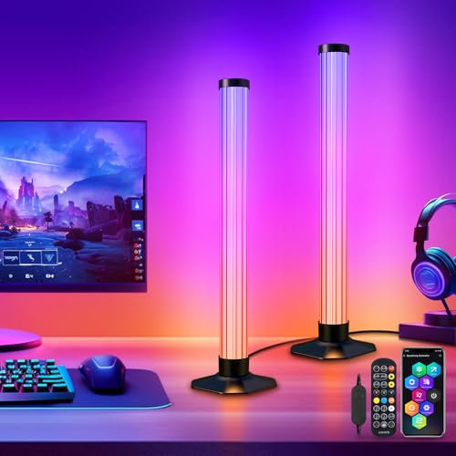 AmzFan 360° Smart LED Lightbar, 42cm RGBIC TV Ambient Lampe, Gaming Led Lampe Funktioniert RGB Ambient Smart Sync mit Musik und APP Control Steuerung für Gaming, PC, TV, Raumdekoration