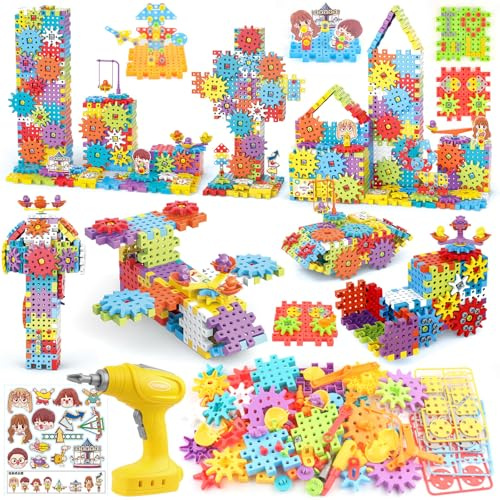 DEKILEA Building Toys, 234 Pieces Upgrade Gear Building Blocks Set Kids Tool Set with Electric Drill, Kids Toys STEM Kits Gifts for Boys Girls Age 3+