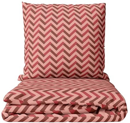 Leonado Vicenti 2tlg Bettwäsche Set 135x200 cm Baumwolle Rot Rosa Bordeaux Zick Zack Muster Weich Reißverschluss