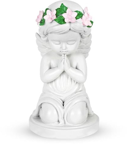 QLFJ-FurDec Angelo Custode Statuetta Engel Deko Figur, Bianco Little Angel per Donne, Kleine Engelfiguren con Camelia, Little Schutz Engelfiguren Deko da Tavolo per il Ringraziamento