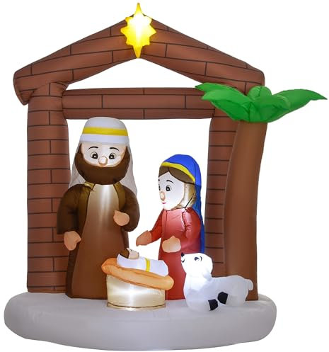Outsunny Belén Inflable Navideño Decoración Inflable Navideña con Luces LED e Inflador Hinchable Navidad para Exterior 150x90x185 cm Multicolor