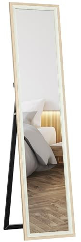 HOMCOM Specchio da Terra Moderno a Figura Intera, Specchio da Parete e Autoportante Bicolore per Camera da Letto e Ingresso, 37x157 cm, Bianco e Legno