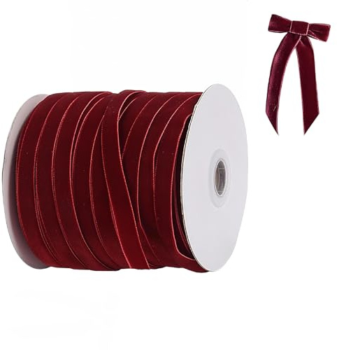 Kouamor Nastro In Velluto Da 50 Yard (45,7 Metri) 10mm, Nastro In Velluto Rosso Bordeaux, Morbido Lussuoso Per Confezioni Regalo, Artigianato, Natalizio, Matrimonio