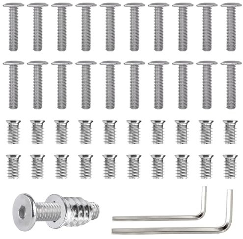 CATELL 20 Pièces M6 X 20 Vis et Écrous à Visser M6 X 15 mm Insert Fileté Bois Vis à Tête Plate m6 en Acier Inoxydable avec 2 Pcs Cle 6 Pans Inserts D'écrou pour Meubles en Bois L'équipement de Machine