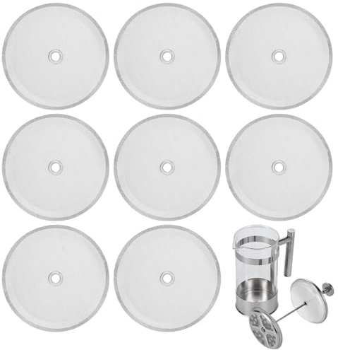 Paquete de 8 filtros de malla para cafetera, filtro de repuesto para prensa de café francés, malla de filtro de acero inoxidable para 8 tazas, 34 onzas / 1000 ml