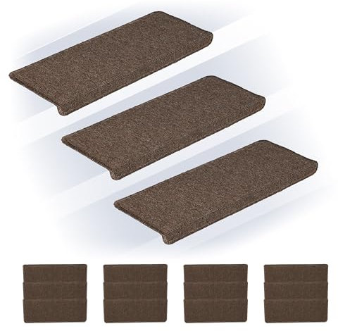 Relaxdays Alfombras Escaleras, Set 15, Alfombrillas Escalones, Antideslizantes, 65 x 24 cm, Autoadhesivas, Marrón Oscuro, Plástico