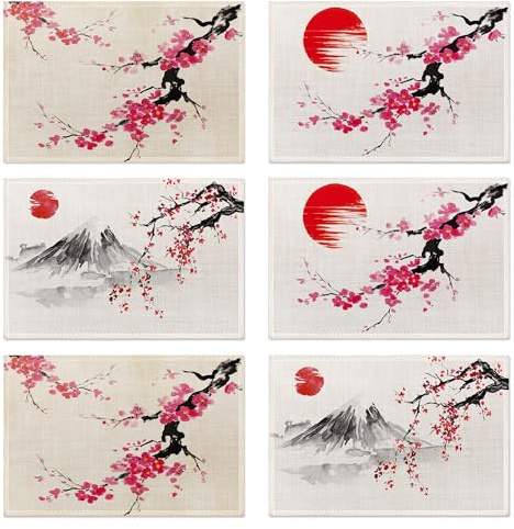 Platzsets mit japanischen Kirschblüten, rutschfest, hitzebeständig, waschbar, für Party, Küche, Esstisch, Dekoration, drinnen und draußen, 6 Stück