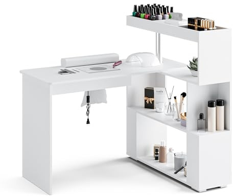 HolaiNail Manicure Table with Dust Collector, Reversible Nail Desk (White)