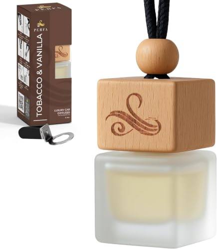 Car Air Fresheners - Tobacco & Vanilla Inspired Perfume Diffuser by Perfa | Luxury Fragrance - Long Lasting Freshness with Odour Eliminator Technology with Vent Clip - Great for Any Vehicle - 8ml