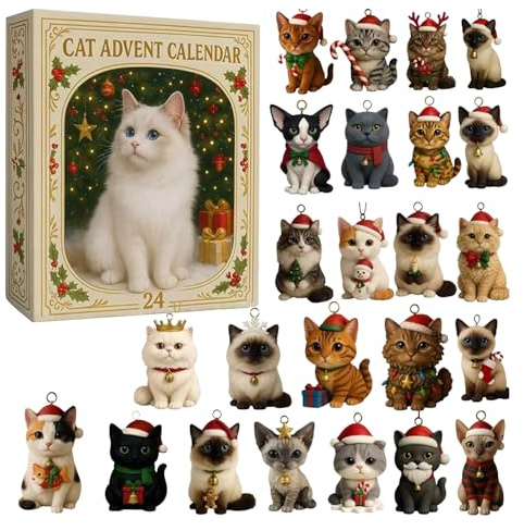 Cat Advent Calendars 2025, 24 Day Cat Ornaments Christmas Countdown Calendar, Cute Kitten Pendant Advent Calendars, Mini Kitten Christmas Tree Decorations Countdown Calendar, for Cats Lovers