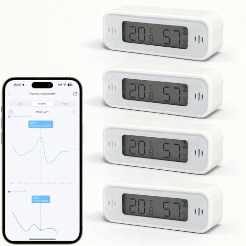WIOONI WLAN Hygrometer Thermometer Innen, Digital Temperatur und Luftfeuchtigkeitsmesser mit App, Tuya/Smart Life Kompatibel für Gewächshaus, Weinkeller, 4 Pack