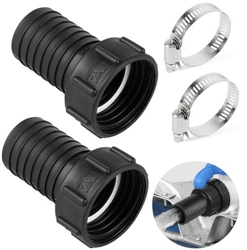 DBREAKS 2 stycken IBC S60x6 tankadapter, 60 mm till 50 mm slangkoppling med tjock gänga, IBC-kranadapter, för stångventiler, trädgårdsbevattning, vattentank