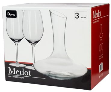 Set de Vino Merlot 3 Piezas | Decantador 1,5 L + 2 Copas de Vino Tinto 540 ml | Vidrio Elegante para Mesa