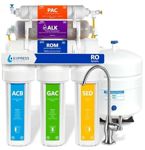 Express Water 10 Stage Reverse Osmosis Alkaline Water Filtration System with Alkaline Filter for Added Essential Minerals – RO Water Filter with Faucet and Tank – Under Sink Water Filter 50 GPD