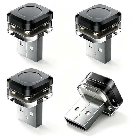 Gmili 4 Stück Auto USB Beleuchtung, Mini USB Nachtlicht, Ambientebeleuchtung Auto Umgebungslicht für Auto, Laptop, Power Bank (Weiß, Blau, Rot, Eisblau)
