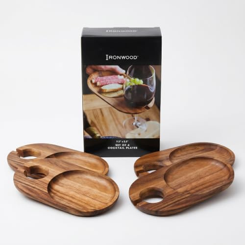 Ironwood Gourmet, Acacia Wood, Set of 4, 9.5-inch by 5.5-inch by 3.75-inch Cocktail Plates by Ironwood Gourmet