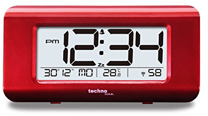 Technoline WT 197 - eleganter Funkwecker mit Temperaturanzeige, rot-metallic, 14,5 cm x 38,8 cm x 7,2 cm