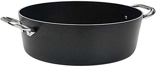 Pentole Agnelli, ALSA104SS32, Casseruola Alta in Alluminio con 2 Maniglie in Acciaio, Alluminio Antiaderente interno/esterno 3mm, Diametro 32 cm
