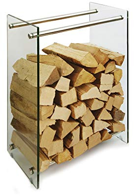 Kaminholzregal Holzregal Kaminholz-Ständer, 12 mm Sicherheitsglas - Holzaufbewahrung Holzständer Feuerholzregal Glas Kaminholz Kaminholzablage Kaminholzhalter klar 350 mm x 400 mm x 600 mm (LxBxH)