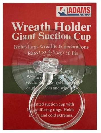 Adams Wreath Hook - Giant Suction Cup Wreath Hanger - for Windows and UPVC Doors - Large Hook Wreath Holder