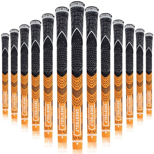 CRESTGOLF uppdaterade multisammansatt golfgrepp för golfklubbor set av 13, mer halkfri, ekologisk bomullsgarn trådteknik, mellanstorlek eller standardstorlek för dig Orange Standard Size