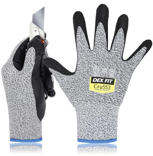 DEX FIT Level 5 Klippbeständiga handskar Cru553, 3D komfort stretch passform, kraftgrepp, hållbart skum nitril, smart touch, maskintvättbara, tunna och lätta, grå 9 (L) 3 par