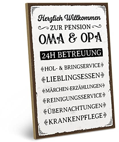 ARTFAVES® Wandbild Holzschild mit Spruch - PenSION OMA und OPA (V1) - Türschild Retro Vintage Deko Bild Geschenk - Familie, Großeltern