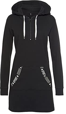 TrendiMax Damen Hoodie Kleid Herbst Langarm Sweatshirts Kapuzenpullover Streetwear Jumper Pullover Mini Kleider, Schwarz, L