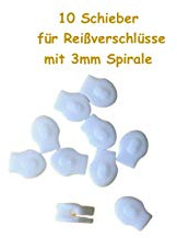 Telliswelt 10 Reißverschluss-Schieber Spirale 3 mm, Kunststoff | 10 Ersatz-Schieber aus Kunststoff für 3 mm Spiralreißverschlüsse ohne Griffplatte, für Bettwäsche und Kissenbezüge.