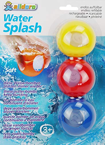 alldoro 60206 - Water Splash 3er Set Wasserbomben, Wasserballons wiederverwendbar & selbstschließend, Wasser Balloon für Garten, Strand & Party, für Kinder ab 3 Jahren & Erwachsene, Farben sortiert