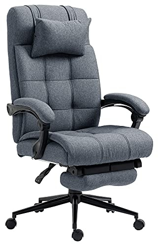 Vinsetto Sedia da Ufficio Ergonomica Reclinabile, Sedia Direzionale con Schiena Alta, Poltrona Ufficio con Poggiatesta e Poggiapiedi Estraibile, 66x76x112-120cm, Grigio