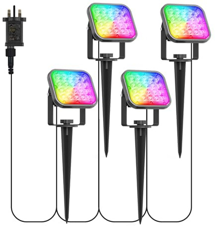 NATPOW Plug-in RGB Garden Spot Lights Color Changing via APP/Remote Control | IP65 Waterproof, 16 Million Color & 44 Mode, Memory&timer function Landscape Spotlights for Garden Decorations, Lawn, Pathway