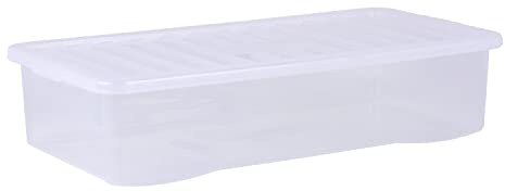 Wham Crystal 5 x 42L Stackable Plastic Storage Boxes with Lids | Ideal for Home, Office, Toys & More | Large Boxes | Made in UK - Clear