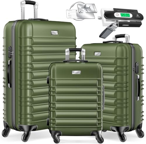 KESSER® 3tlg. Hartschalenkofferset Hartschalenkoffer Reisekoffer Set Reisekofferset Trolley Koffer 4 Rollen ABS-Hartschale Teleskopgriff Inkl. Kofferwaage + Gepäckanhänger Rollkoffer Schloss, M-L-XL