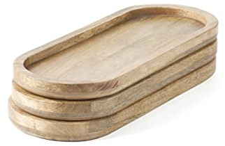 Hazelton Oaks Wooden Serving Trays set of 3, Mango Wood Platters, food grade oval platters, food presentation boards, snack boards, for display fruits, sushi, snacks, housewarming