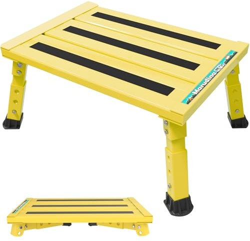 Marudina Passi per camper regolabile in altezza in alluminio pieghevole, sgabello pieghevole in alluminio leggero, altezza regolabile, supporta fino a 0,5 kg (piattaforma grande | giallo)