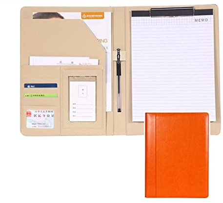 BLUNOA Schreibmappe A4 Dokumentenmappe Leder Ringbuch Business Konferenzmappe Portfolio Organizer Klemmbrett Schreibblock Stauraum Für Damen Herren (Color : Orange, Size : No Calculator)