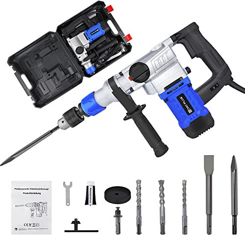 Corded Hammer Impact Drill with 360° Rotary Auxiliary Handle, 1500W Electric Hammer Drill with Drill Bits Set, 4500RPM Speed Rotary Hammer Drill Impact Drill for Brick, Wood, Steel, Concrete, Masonry
