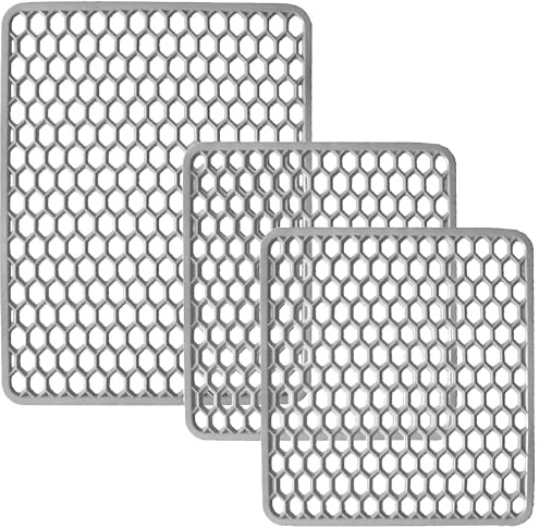 Sicignano | Set Tappetini per Lavello in Gomma Colore Bianco, 1 Scolapiatti 40x32 cm, 2 Fondo Lavello 33x29 cm - Multiuso, Resistente, Made in Italy