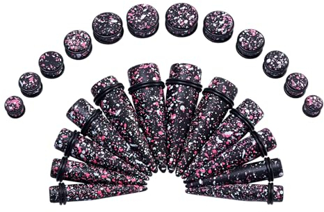 Longbeauty 24 Stücke Acryl Ohr Stretching Kit Tapers Plugs Dehnstäbe Dehnungsset Gauges Ohrpiercing Ohrdehner mit O-Ringe 10mm-20mm Piercing Schmuck, Schwarz & Lila