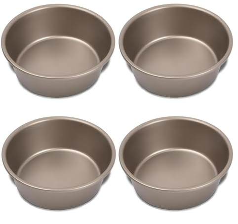 4 PCS Moldes Redondos de Tartas -Ø11 cm/Alto 4 cm- Moldes de Pasteles de Acero al Carbono, Mini Bandejas Redondo para Hornear, Round Cake Mold con Revestimiento Antiadherente para Varios Postres