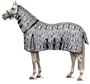 Horze Pferde Fliegendecke Defender mit Bauchteil, Halsschutz und Schweiflatz, Insekten- und UV-Schutz