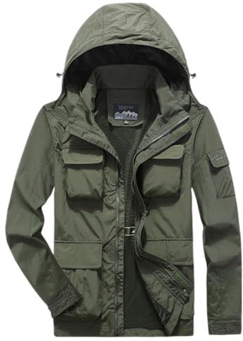 SRZYMJ Windjacke Herren Wasserdicht Windbreaker Herren Mit Reißverschluss Regenponcho Für Festival Herren Jacken Laufshirt Herren Windbreaker Herren Mit Reißverschluss Grün Black Shirt Men 4XL